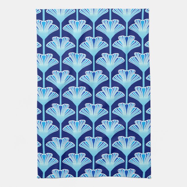 Art Deco Lily, Cobalt Blue, Aqua und White Handtuch (Vertikal)