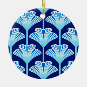 Art Deco Lily, Cobalt Blue, Aqua und White Keramik Ornament