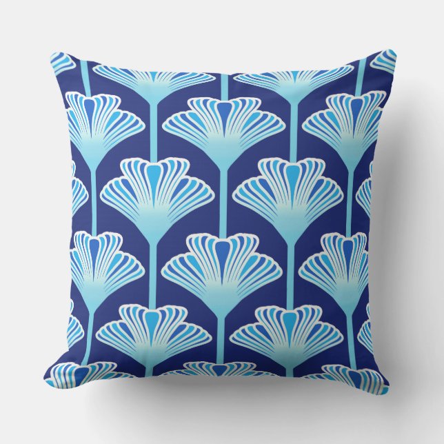 Art Deco Lily, Cobalt Blue, Aqua und White Kissen (Vorderseite)