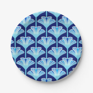 Art Deco Lily, Cobalt Blue, Aqua und White Pappteller