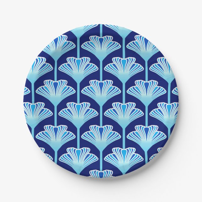 Art Deco Lily, Cobalt Blue, Aqua und White Pappteller (Vorderseite)