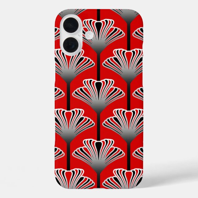 Art Deco Lily, Deep Red and Gray / Grau Case-Mate iPhone Hülle (Rückseite)