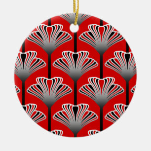 Art Deco Lily, Deep Red and Gray / Grau Keramik Ornament