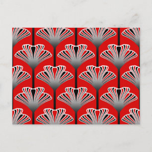 Art Deco Lily, Deep Red and Gray / Grau Postkarte