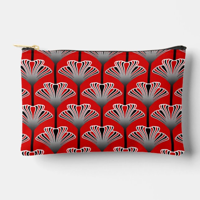 Art Deco Lily, Deep Red and Gray / Grau Zubehörtasche (Vorderseite)