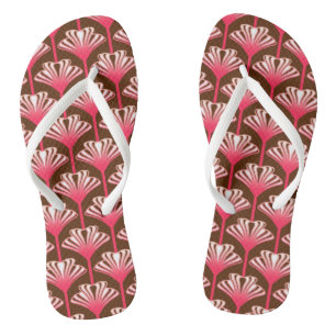 Art Deco Lily, Dunkelbraun und Korallenrosa Flip Flops