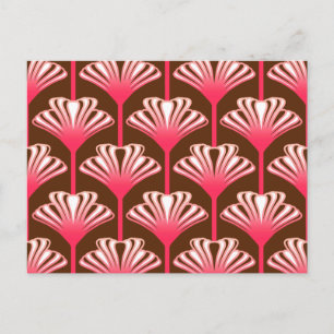 Art Deco Lily, Dunkelbraun und Korallenrosa Postkarte