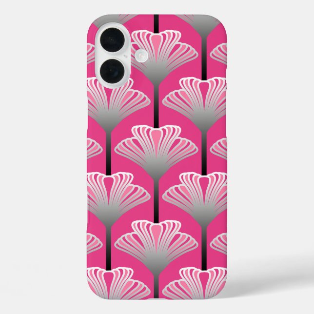 Art Deco Lily, Fuchsia Pink und Silver Grau Case-Mate iPhone Hülle (Rückseite)
