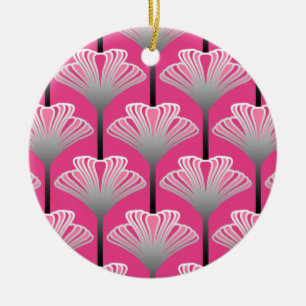 Art Deco Lily, Fuchsia Pink und Silver Grau Keramik Ornament