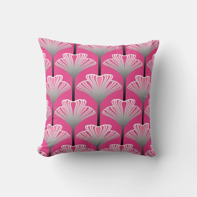 Art Deco Lily, Fuchsia Pink und Silver Grau Kissen (Vorderseite)