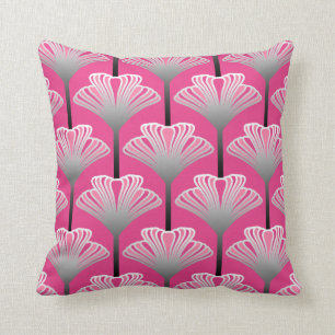 Art Deco Lily, Fuchsia Pink und Silver Grau Kissen