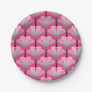 Art Deco Lily, Fuchsia Pink und Silver Grau Pappteller