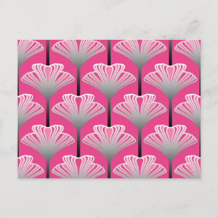 Art Deco Lily, Fuchsia Pink und Silver Grau Postkarte