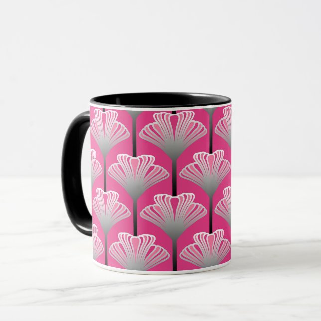 Art Deco Lily, Fuchsia Pink und Silver Grau Tasse (Vorderseite Links)