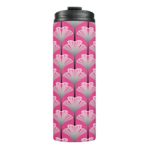 Art Deco Lily, Fuchsia Pink und Silver Grau Thermosbecher