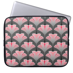 Art Deco Lily, grau / grau und korallenrosa Laptopschutzhülle