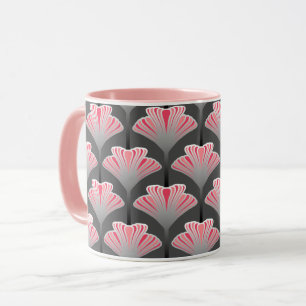 Art Deco Lily, grau / grau und korallenrosa Tasse