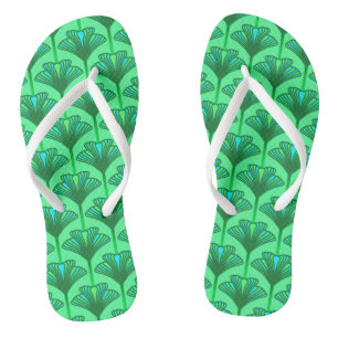 Art Deco Lily, Jade Green und Türkis Flip Flops