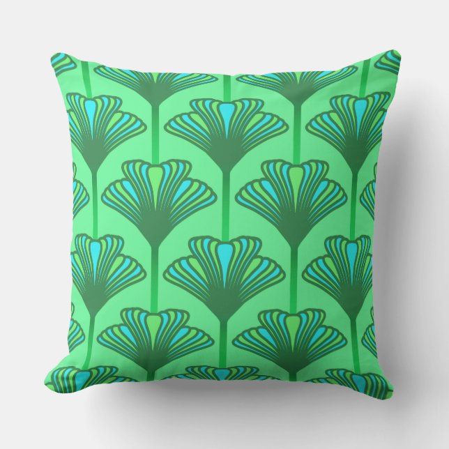 Art Deco Lily, Jade Green und Türkis Kissen (Vorderseite)