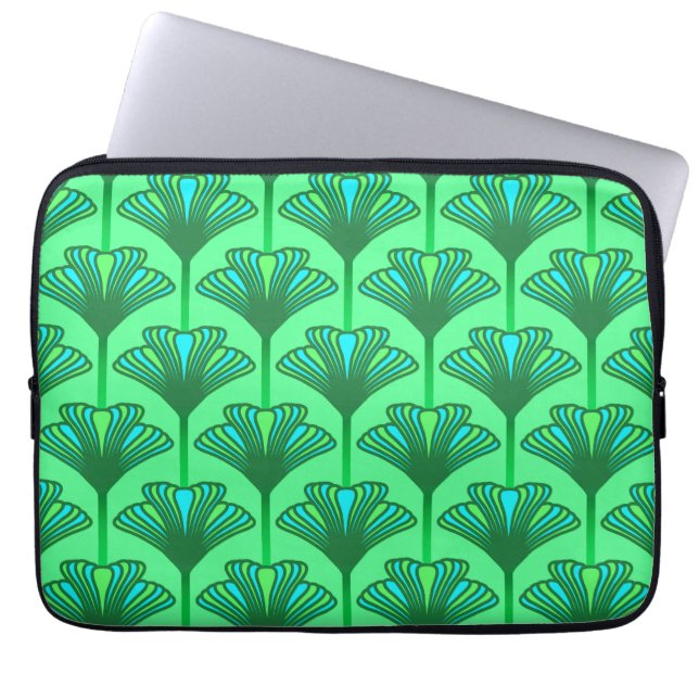 Art Deco Lily, Jade Green und Türkis Laptopschutzhülle (Vorderseite)