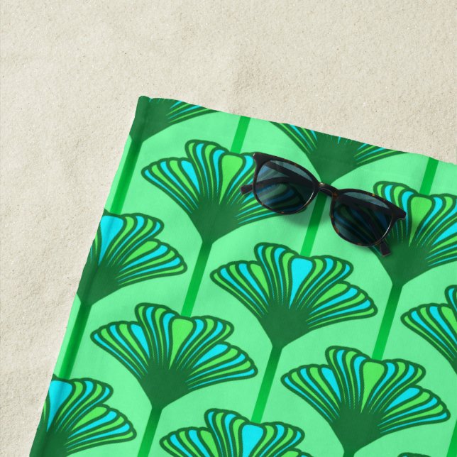 Art Deco Lily, Jade Green und Türkis Strandtuch (Beispiel)