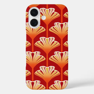 Art Deco Lily, Mandarine Orange und Gold iPhone 16 Hülle