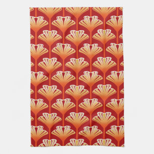 Art Deco Lily, Mandarine Orange und Gold Geschirrtuch