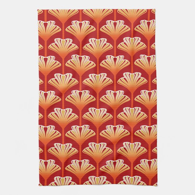 Art Deco Lily, Mandarine Orange und Gold Geschirrtuch (Vertikal)