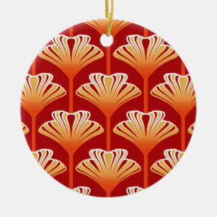 Art Deco Lily, Mandarine Orange und Gold Keramik Ornament