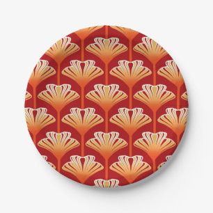 Art Deco Lily, Mandarine Orange und Gold Pappteller