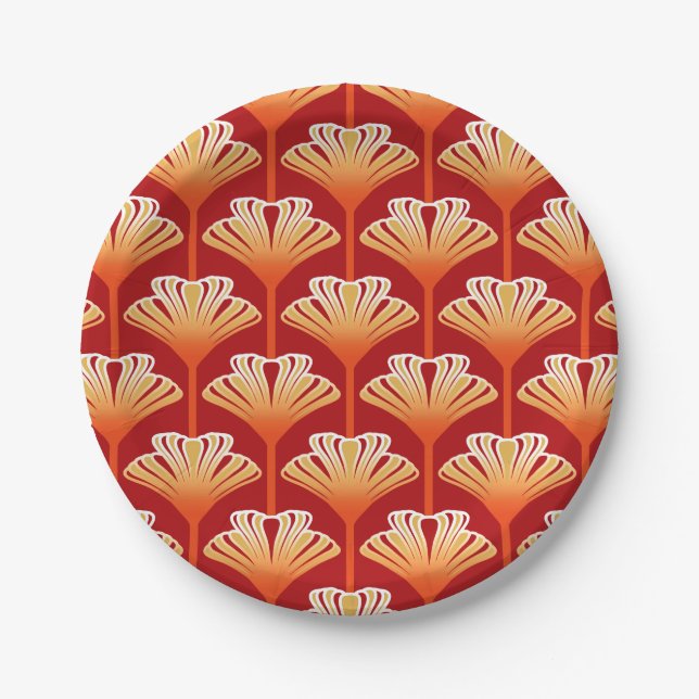 Art Deco Lily, Mandarine Orange und Gold Pappteller (Vorderseite)