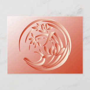 Art Deco Lily Muster - Korallenorange Postkarte