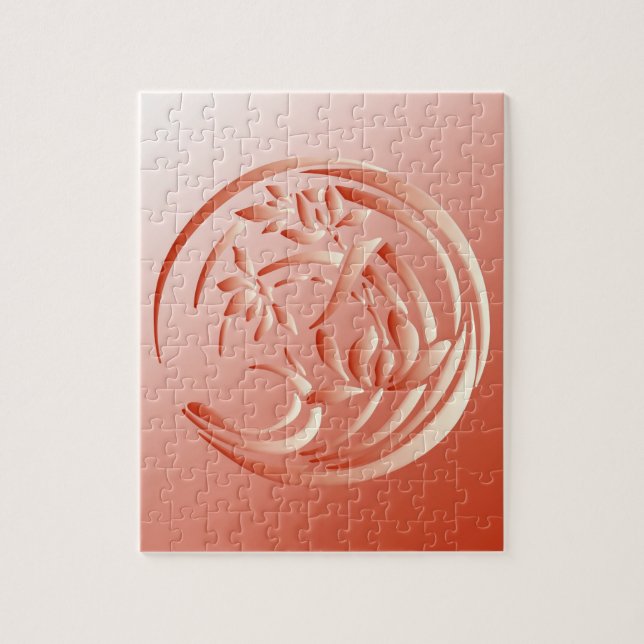 Art Deco Lily Muster - Korallenorange Puzzle (Vertikal)