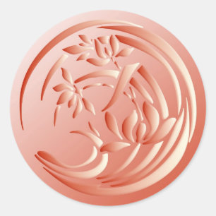 Art Deco Lily Muster - Korallenorange Runder Aufkleber