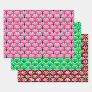 Art Deco Lily, Pink, Jade Green, Brown & Coral Geschenkpapier Set