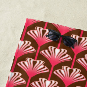 Art Deco Lily, Schokolade Brown und Korallenrosa Strandtuch