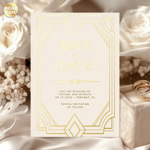 Art Deco Linie Creme Gold Hochzeit Save the Date Folieneinladung