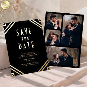 Art Deco Linien Schwarz Gold Hochzeit Termin merke Folieneinladung