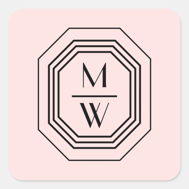 Art-Deco-Logo auf Monogramm in Rosa Quadratischer Aufkleber (Vorderseite)