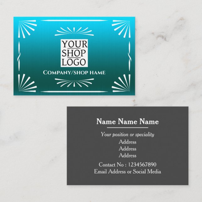Art Deco Logo Blue Visitenkarte (Vorne/Hinten)