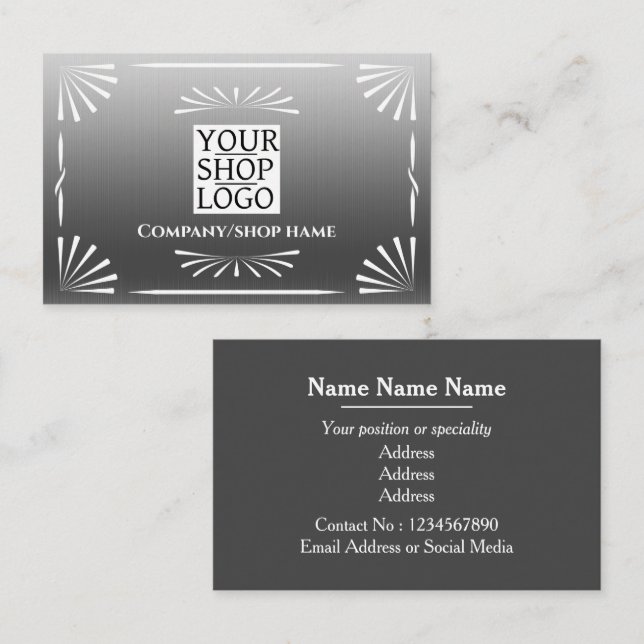 Art Deco Logo Silver Visitenkarte (Vorne/Hinten)