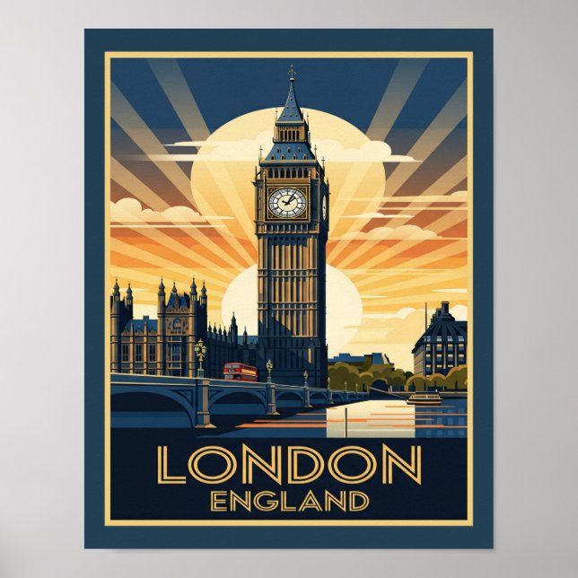 Art Deco London England Big Ben Poster (Vorne)