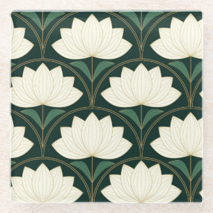 Art Deco Lotus - Blume über das Goldene Fans Muste Glasuntersetzer