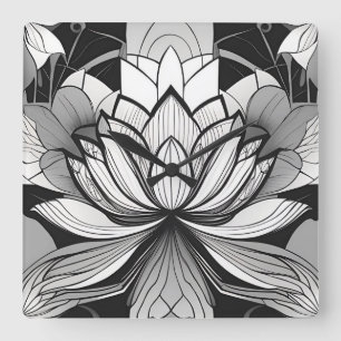 Art Deco Lotus Clock Quadratische Wanduhr