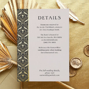 Art Deco Lotus Gold Wedding Details Karte