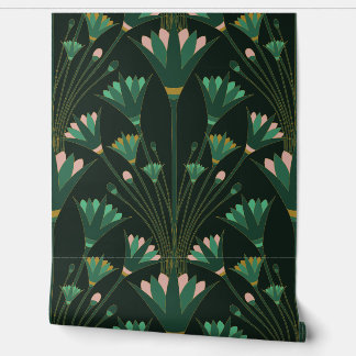 Art Deco Lotus - Jakobsmuschel-Lotus - Smaragdgrün Tapete
