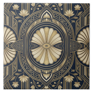 Art Deco Lotus Mandala Navy & Gold geometrisches M Fliese
