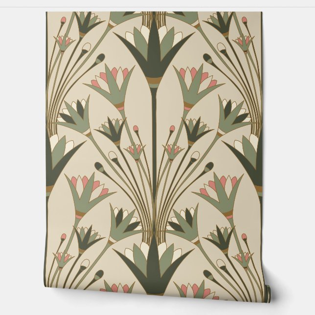 Art Deco Lotus - Scallop Lotus - Brown & Pink Tapete (Abrollen)