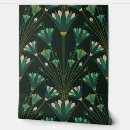 Art Deco Lotus - Scallop Lotus - Emerald Green Tapete