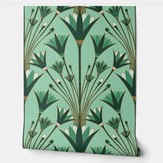 Art Deco Lotus - Scallop Lotus - Mint Green Tapete (Abrollen)